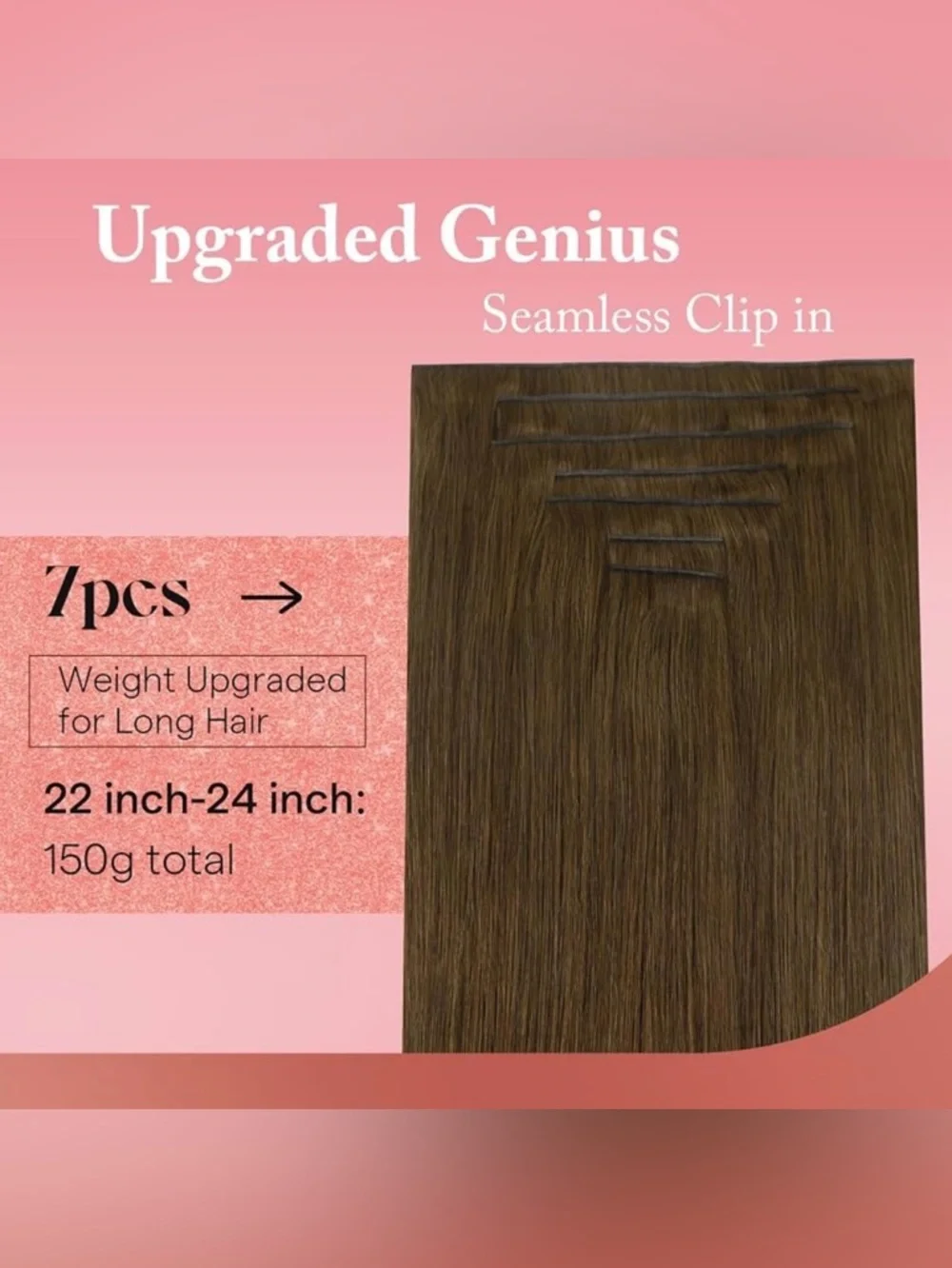 Neutral Light Brown Human Hair Genius Weft 22 Inch Clip In Hair Extensions